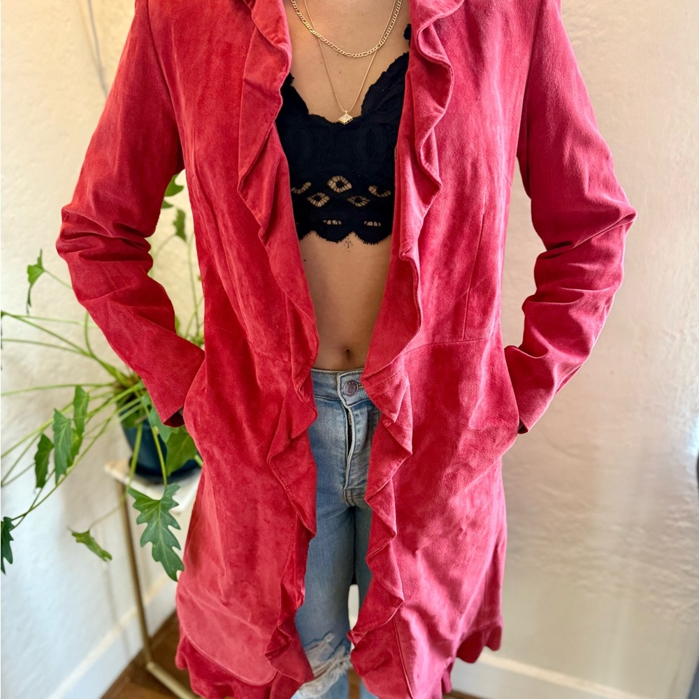 Vintage Coldwater Creek Red Suede Trench Coat